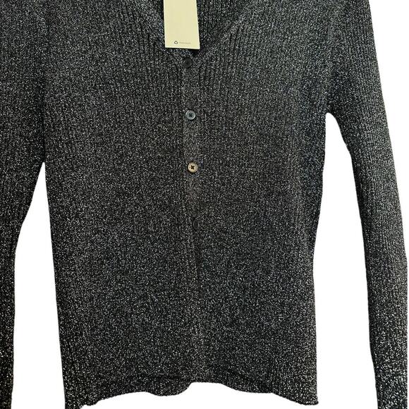 Boden NWT Black Metallic Ribbed Button Front V Neck Cardigan Top Bell Sleeves XL - Picture 5 of 9